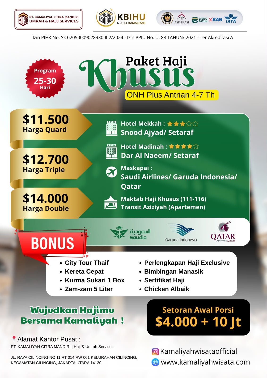 Paket Haji Khusus | ONH Plus antrian 4-7 Tahun