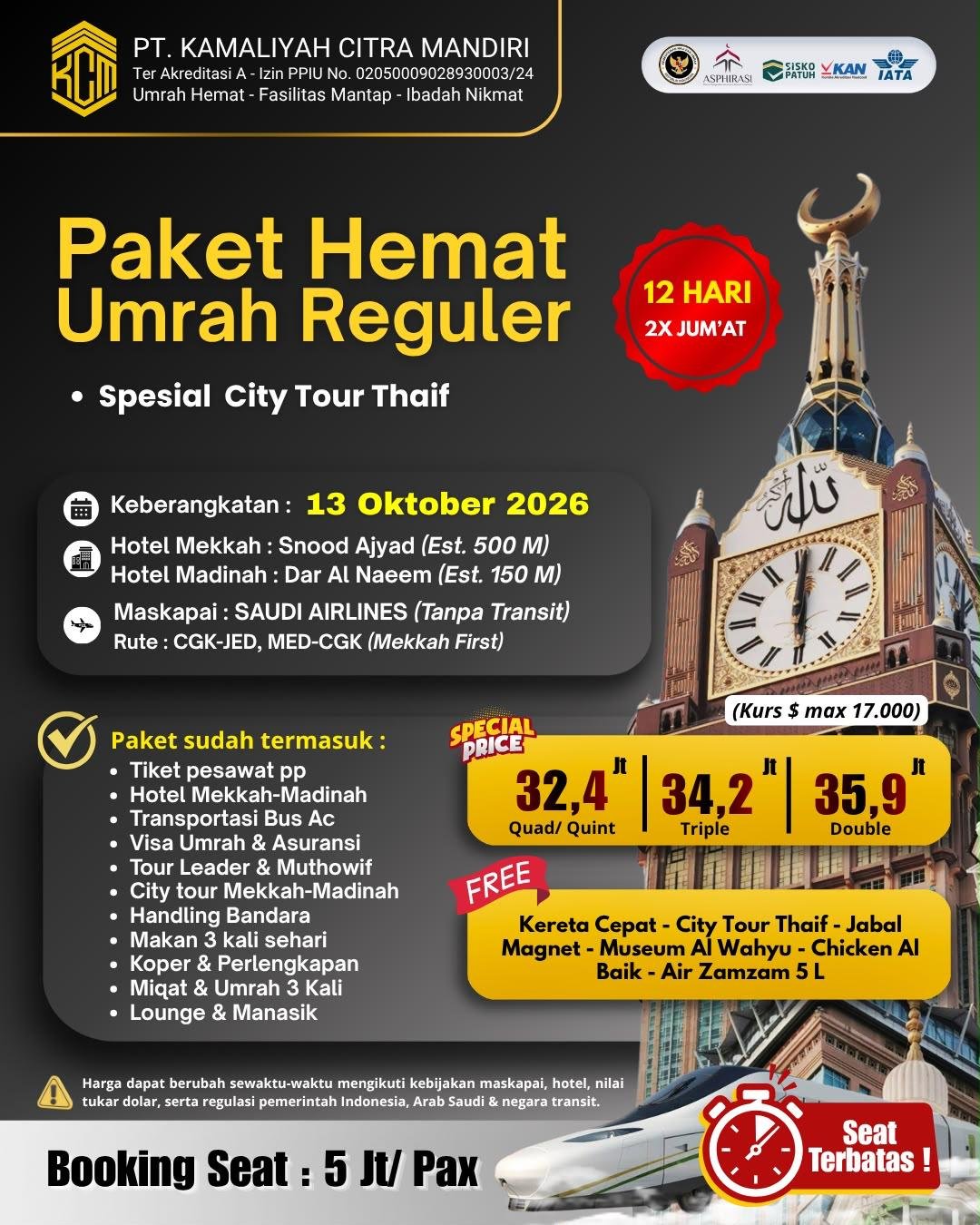Paket Best Seller Umrah Reguler | Spesial City Tour Thoif
