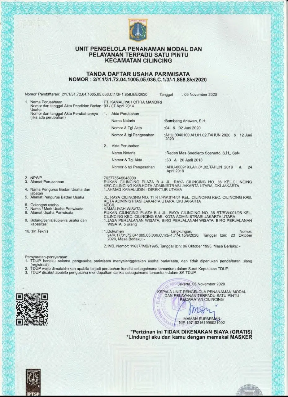Tanda Daftar Usaha Pariwisata