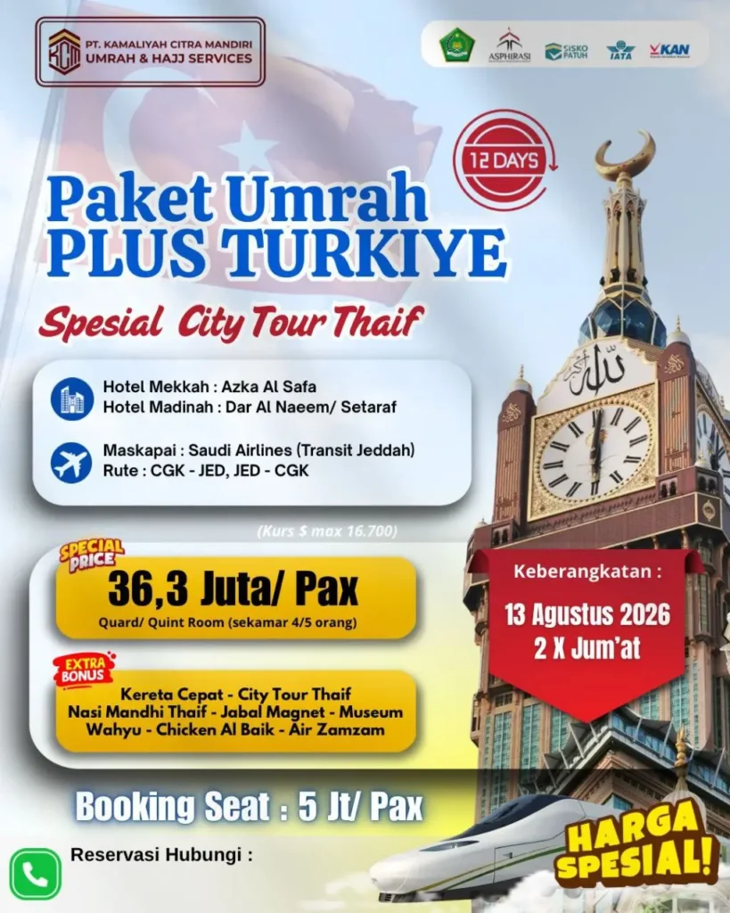 umrah plus turkiye 13 agustus 2026 KCM