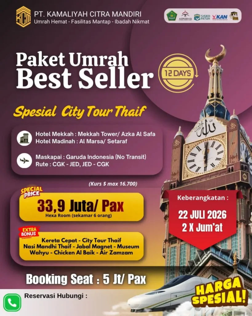 umrah best seller 22 juli 2026 KCM