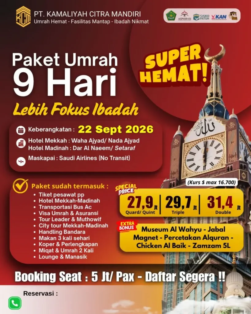 umrah hemat 22 september 2026 KCM