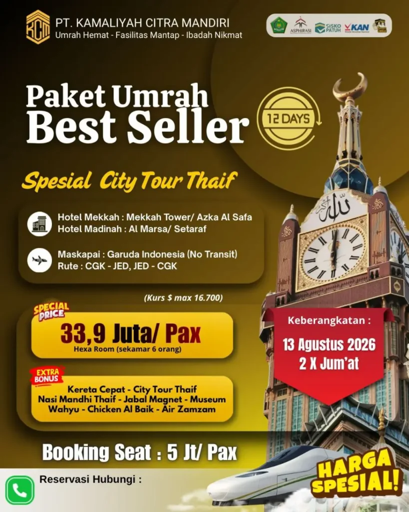 umrah best seller 13 agustus 2026 KCM