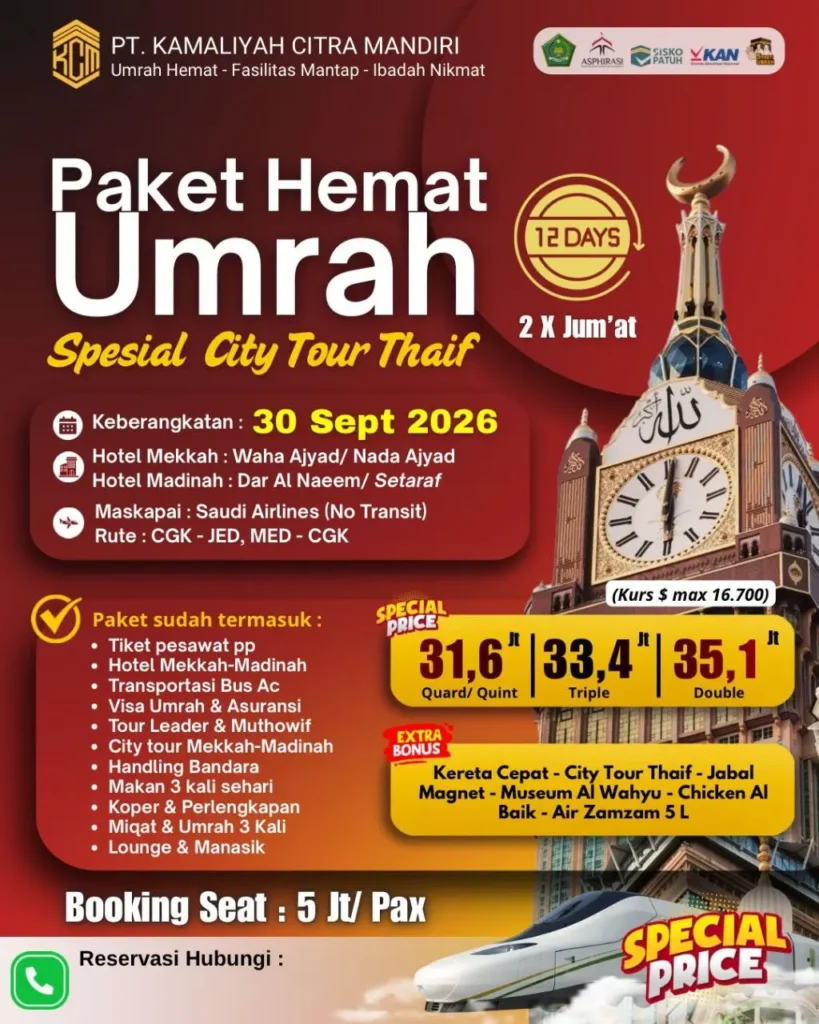 umrah city tur thaif 30 september 2026 KCM