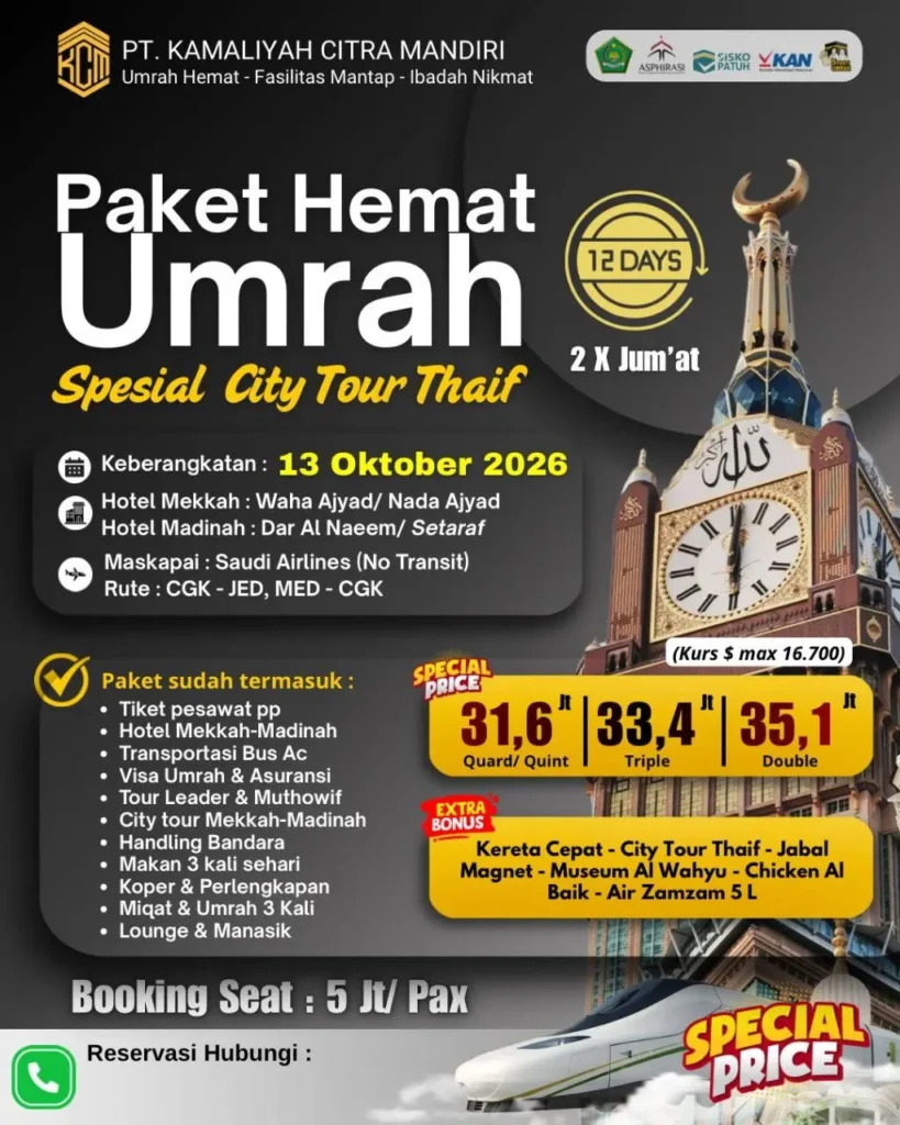 umrah city tour thaif 13 oktober 2026 KCM